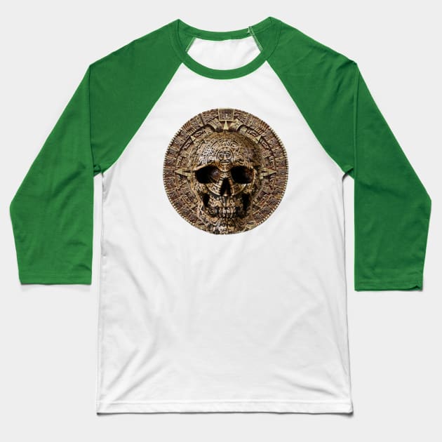 Aztec Skull Calendar Baseball T-Shirt by DJ L.A.X.